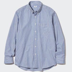 Uniqlo M Cotton Broadcloth Long-Sleeve Shirt | Classic Blue & White Stripe